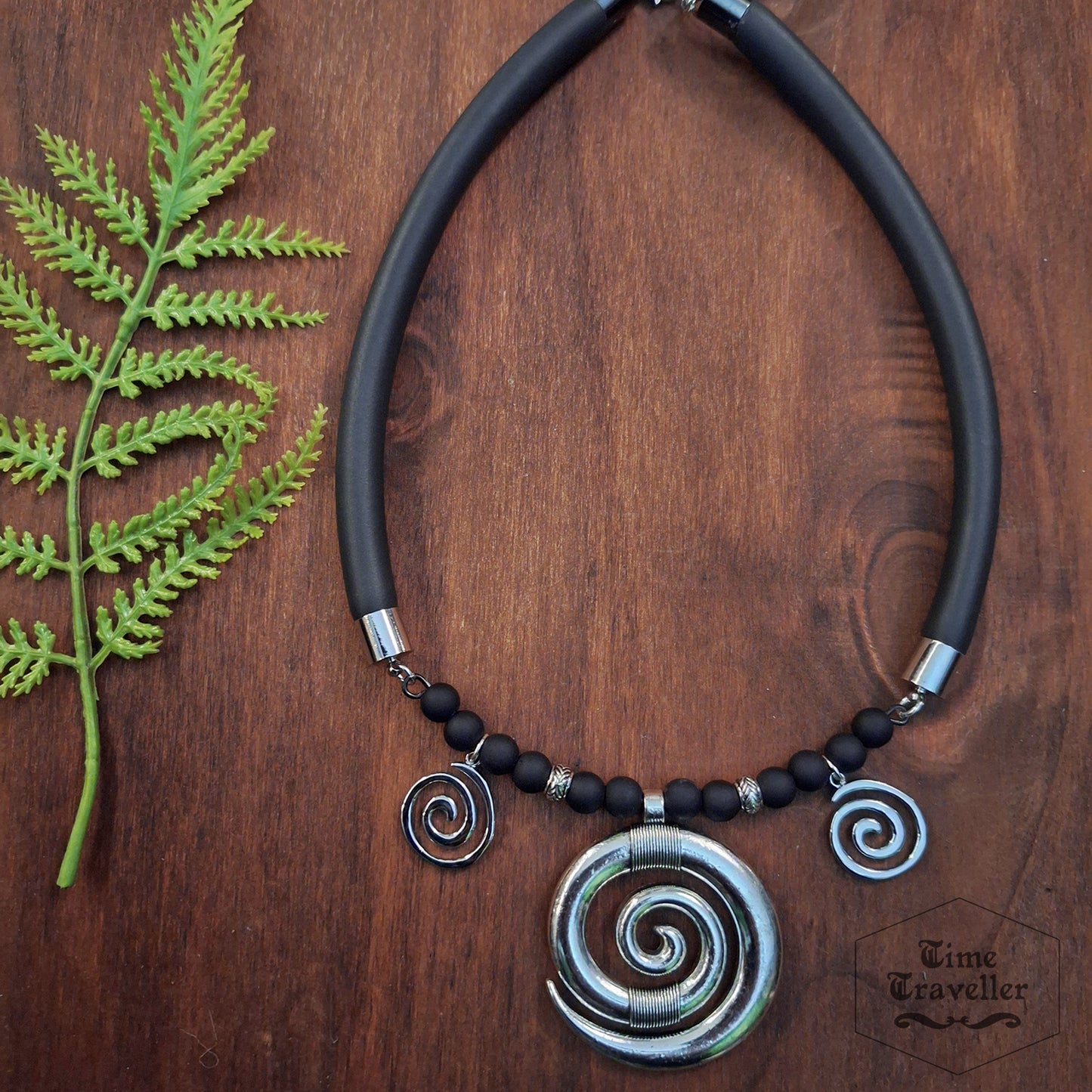 Dark Magic silver Swirl matt  A010- Necklace