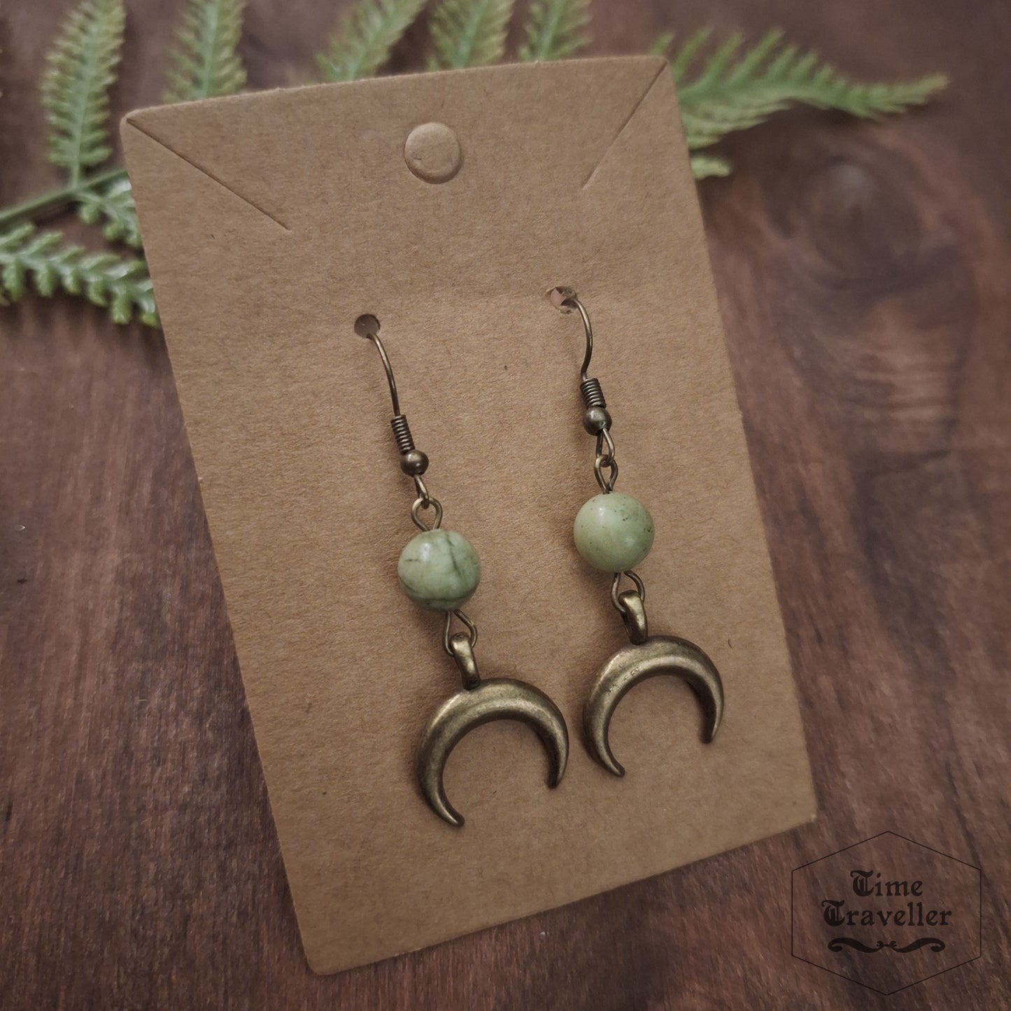 Forest Dweller Jade crescent Moon - Earrings