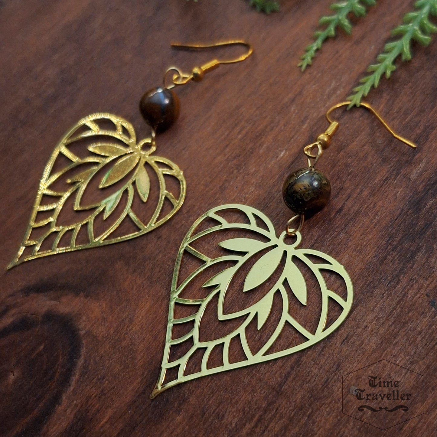 Forest Dweller Tiger Eye leaf - Earrings